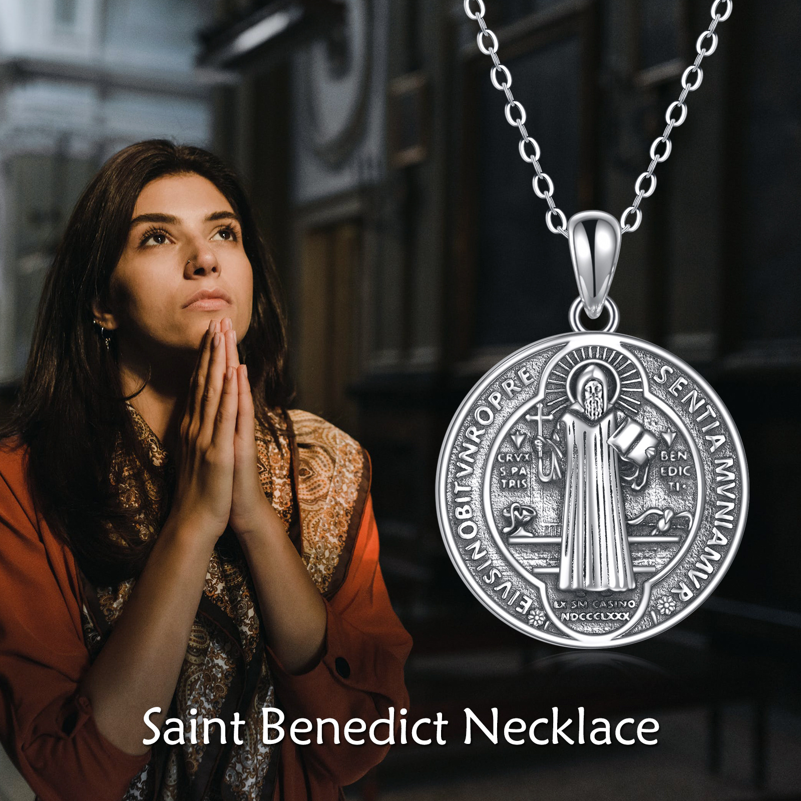 925 Sterling Silver St. Benedict Necklace, Daily Wear